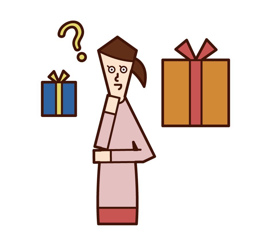 Illustration of a woman who is lost in choosing a present