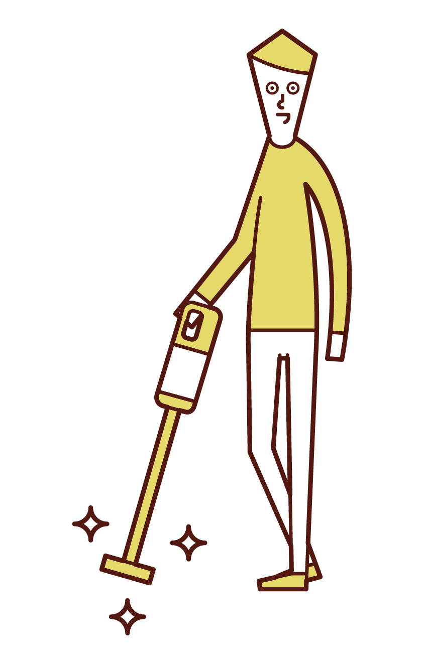 진공 청소기를 사용하는 사람 (남성)의 그림