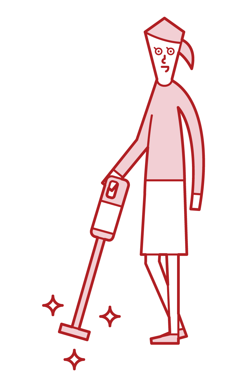 掃除機を使う人（女性）のイラスト