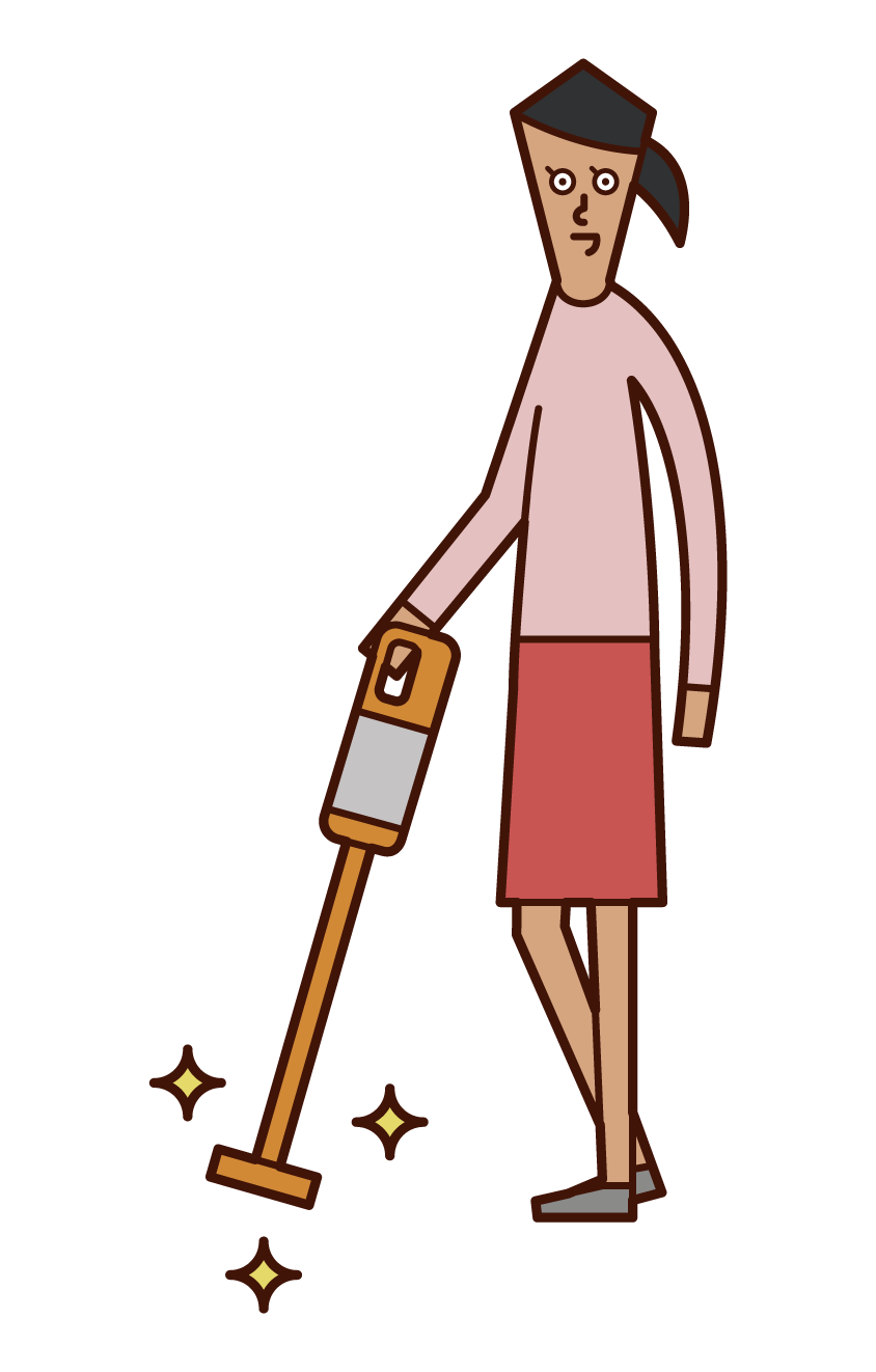 진공 청소기를 사용하는 사람 (여성)의 그림