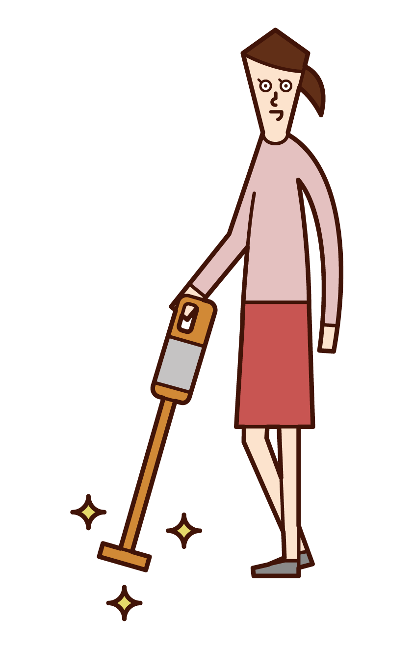 진공 청소기를 사용하는 사람 (여성)의 그림
