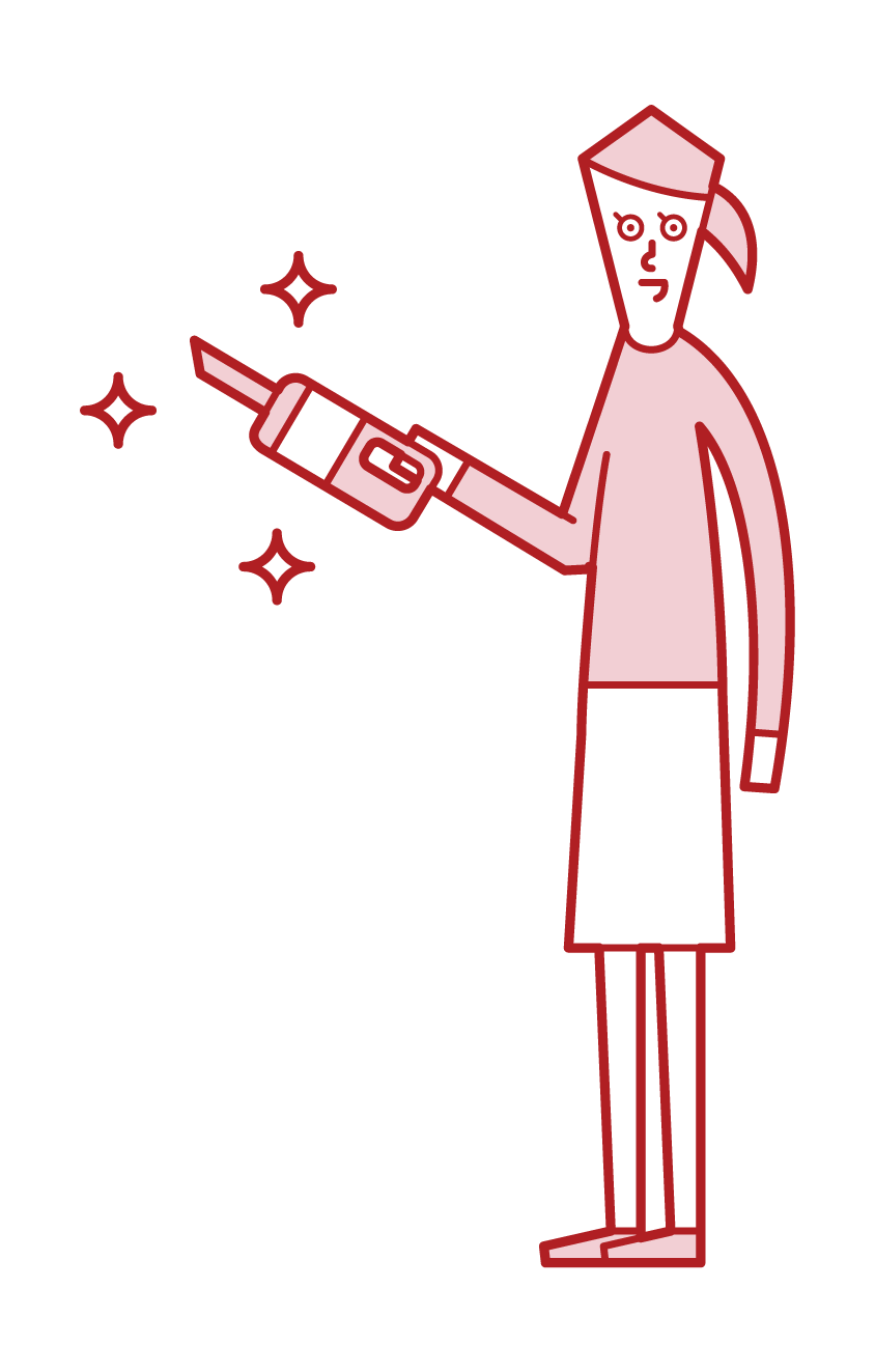 Illustration of a woman using a vacuum cleaner