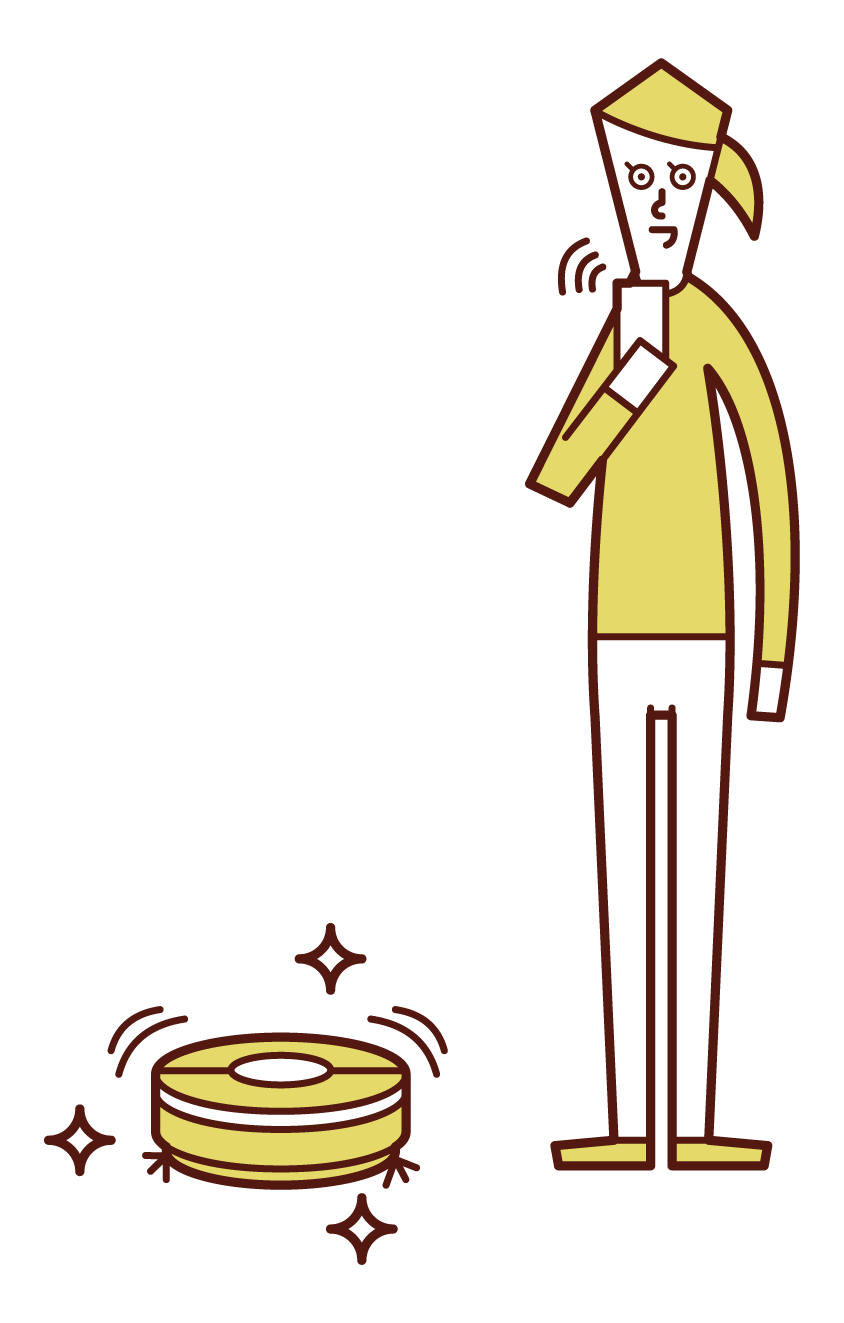 Illustration of a woman using a cleaning robot