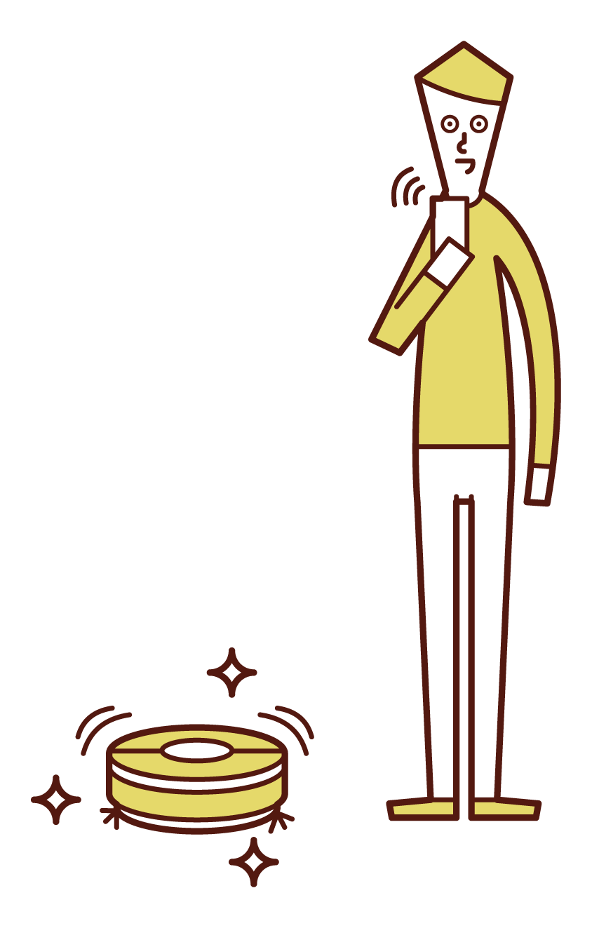 Illustration of a man using a cleaning robot