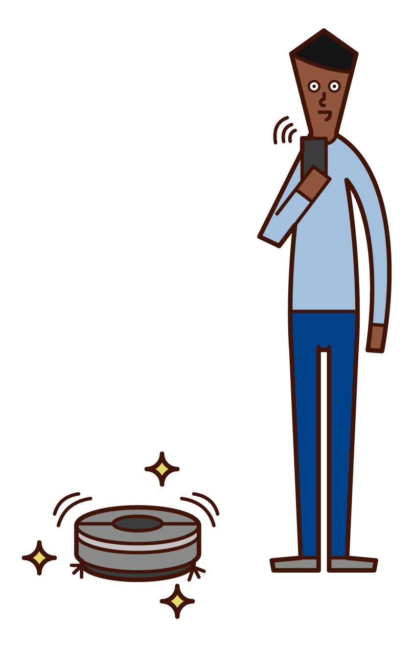 청소 로봇을 사용하는 사람 (남성)의 그림