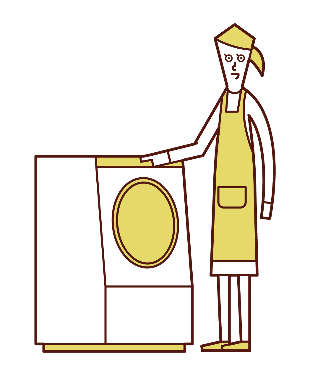 洗濯機を使う人（女性）のイラスト