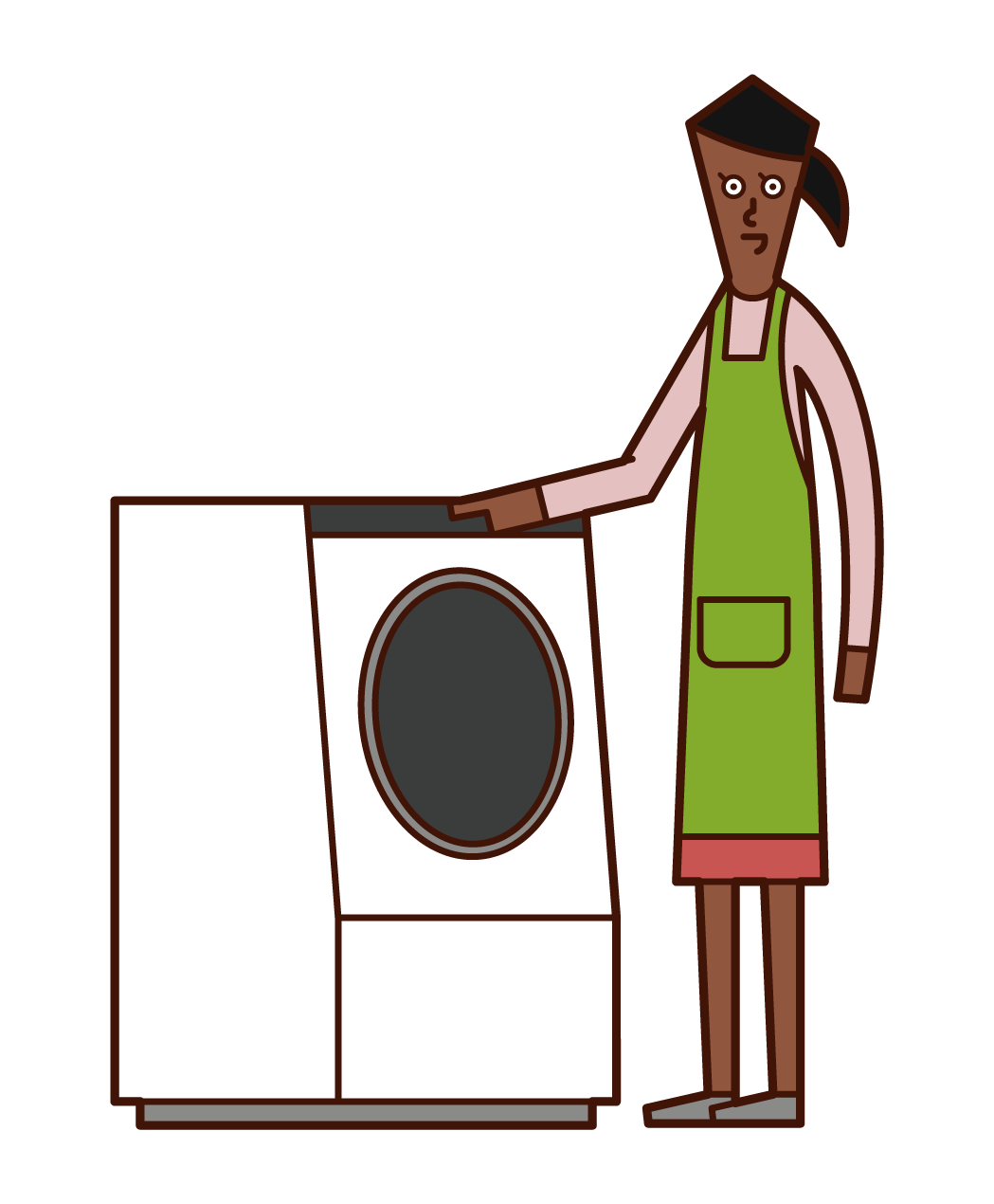 使用洗衣機的人（女性）的插圖