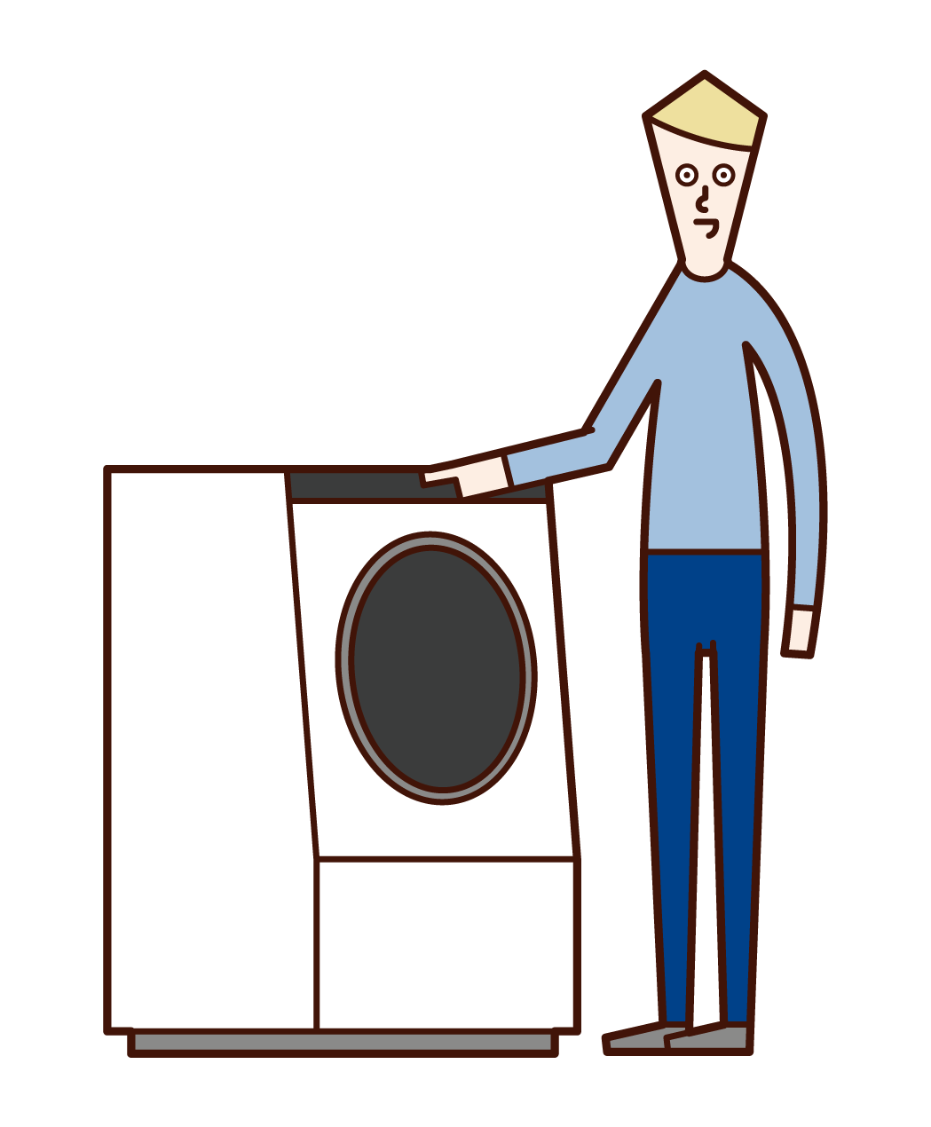 使用洗衣機的人（男性）的插圖