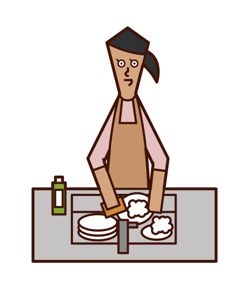 洗碗的人（女性）的插圖