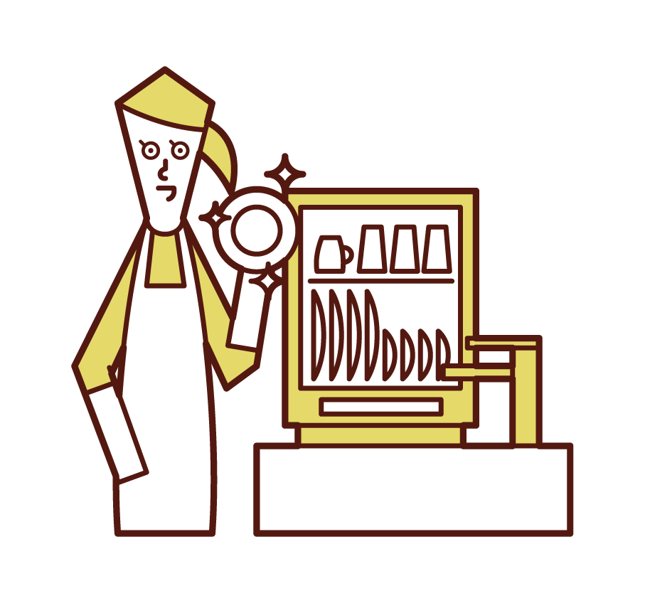 Illustration of a woman using a dishwasher