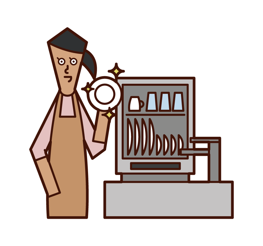 Illustration of a woman using a dishwasher