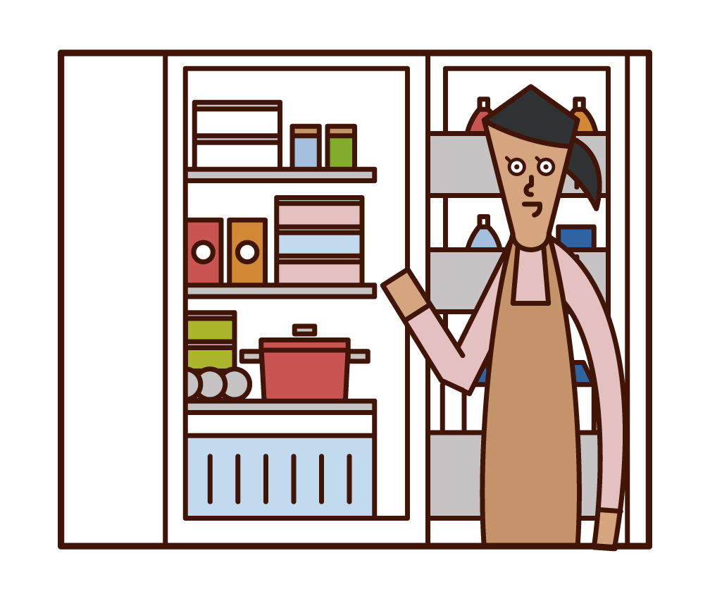 Illustration of a woman taking food out of a refrigerator