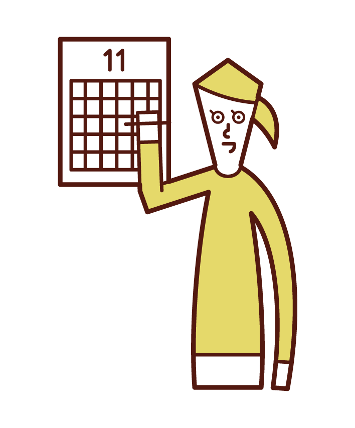 カレンダーにメモをする人 女性 のイラスト フリーイラスト素材 Kukukeke ククケケ