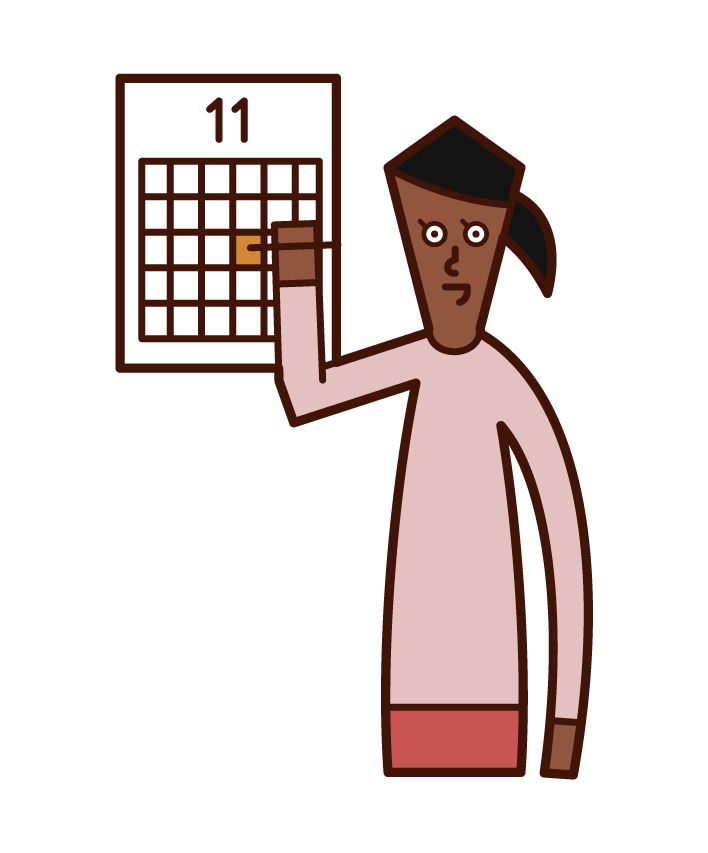 カレンダーにメモをする人（女性）のイラスト