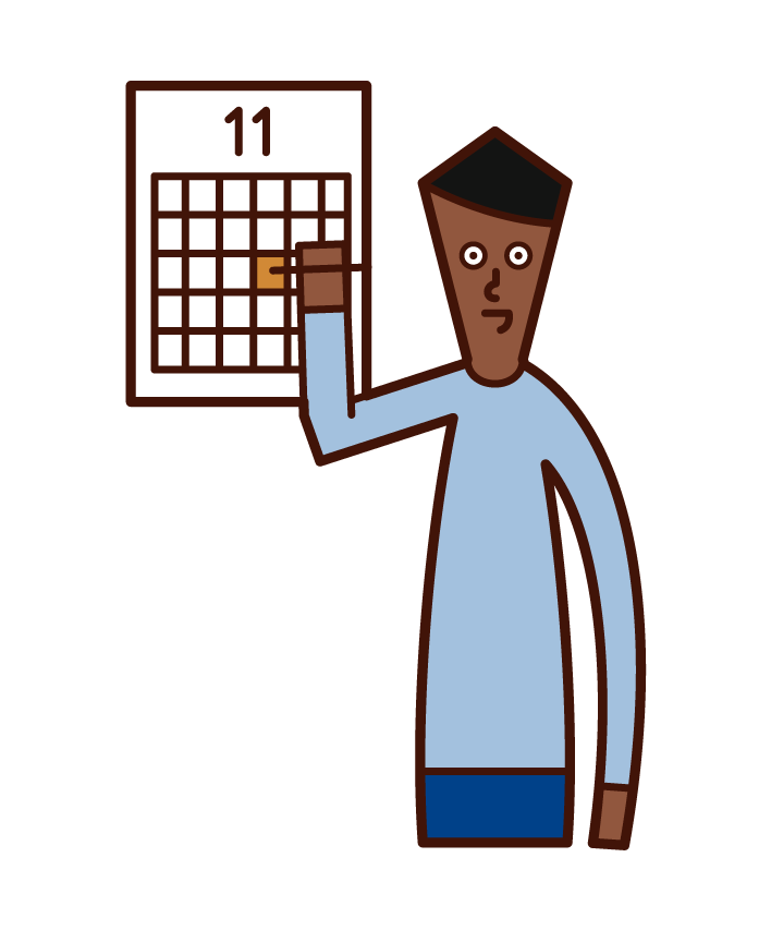 カレンダーにメモをする人（男性）のイラスト