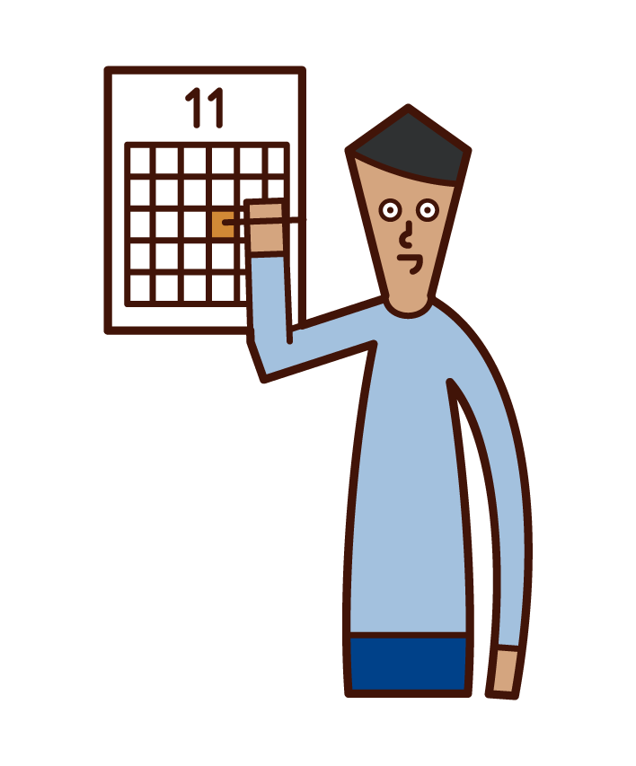 Illustration of a person (man) taking notes on a calendar