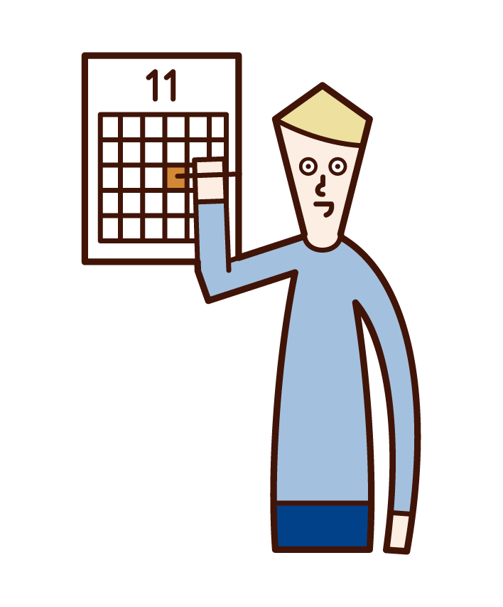 在日曆上做筆記的人（男性）的插圖