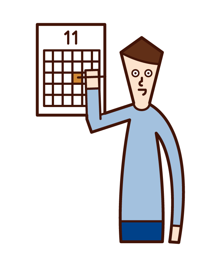 Illustration of a person (man) taking notes on a calendar