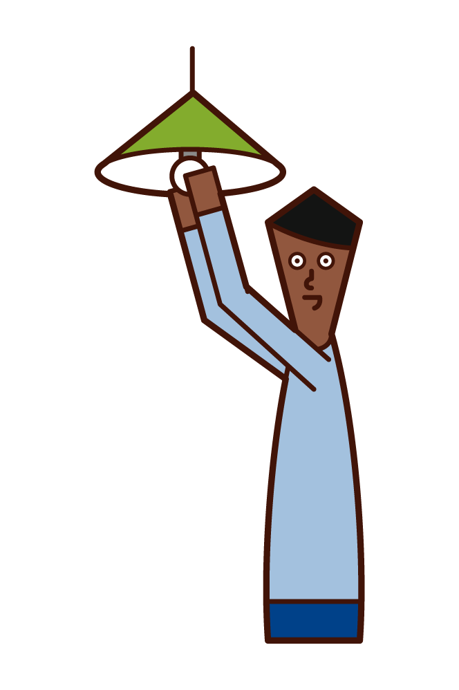 照明の電球を交換する人（男性）のイラスト