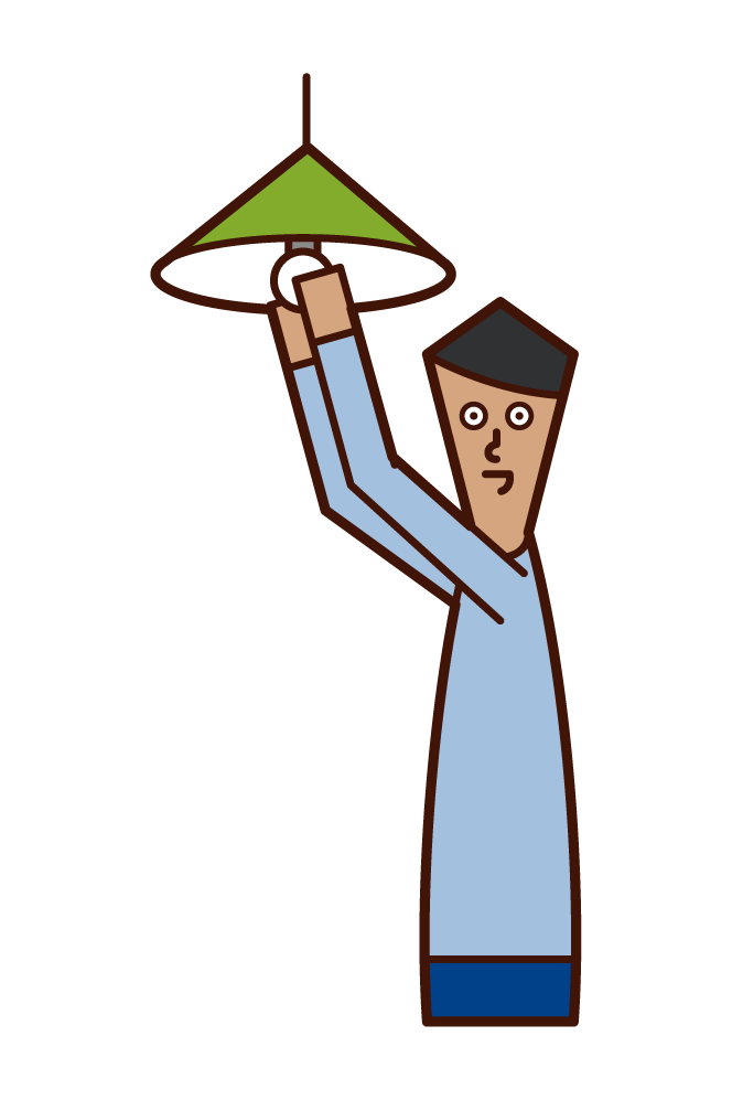 Illustration of a man exchanging light bulbs