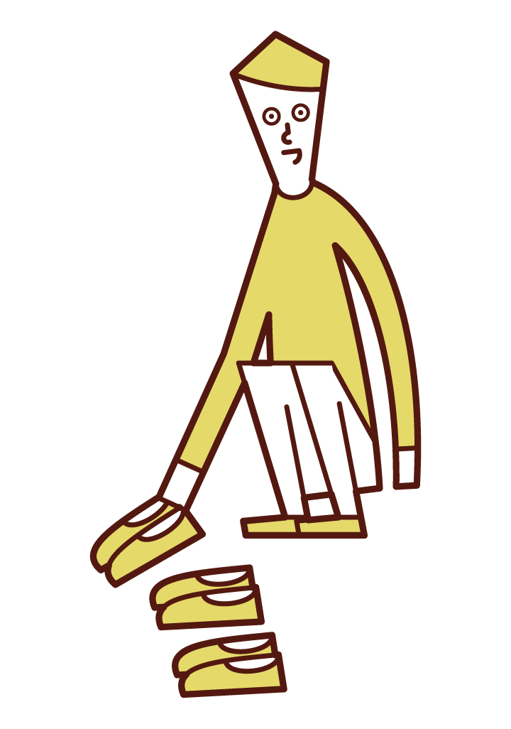 Illustration of a person (male) lining up shoes