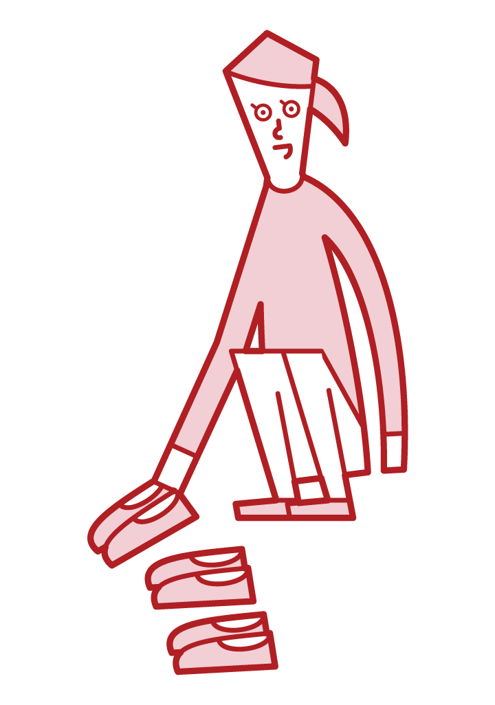 Illustration of a person (woman) lining up shoes