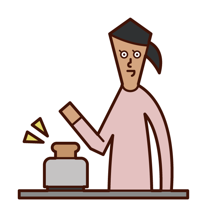 Illustration of a woman baking bread with a toaster