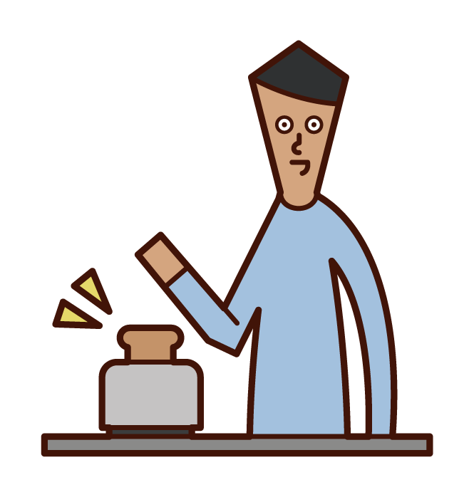Illustration of a man baking bread with a toaster