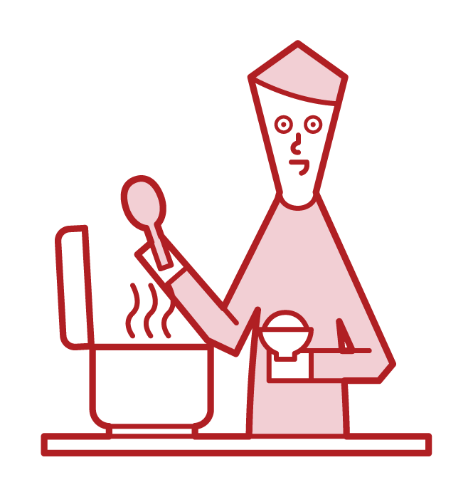 Illustration of a man using a rice cooker
