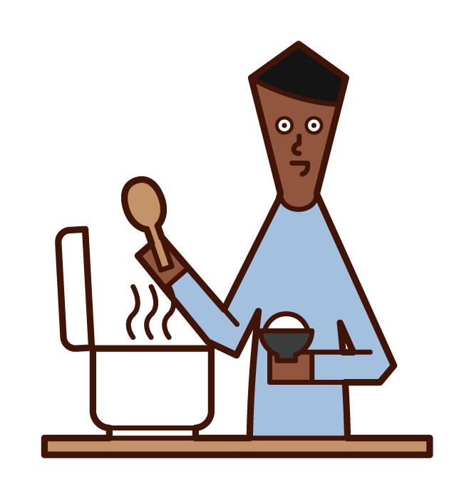 Illustration of a man using a rice cooker
