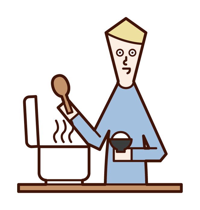 炊飯器を使う人（男性）のイラスト