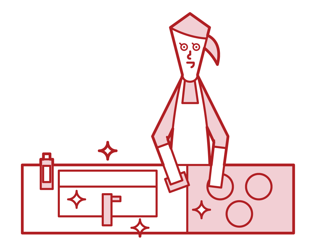Illustration of a woman cleaning the kitchen