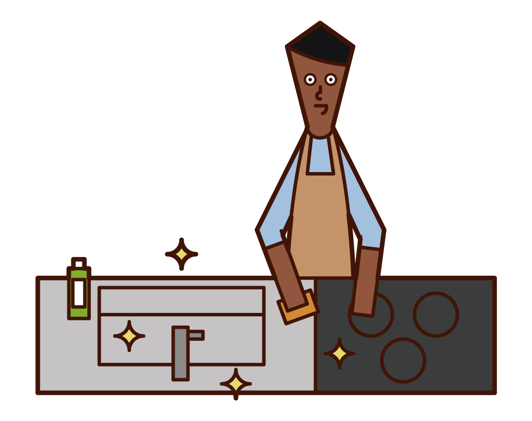 Illustration of a man cleaning the kitchen