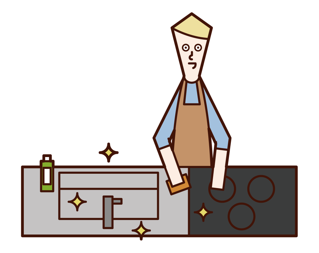 Illustration of a man cleaning the kitchen