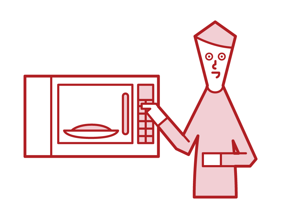 電子レンジで食べ物を温める人（男性）のイラスト