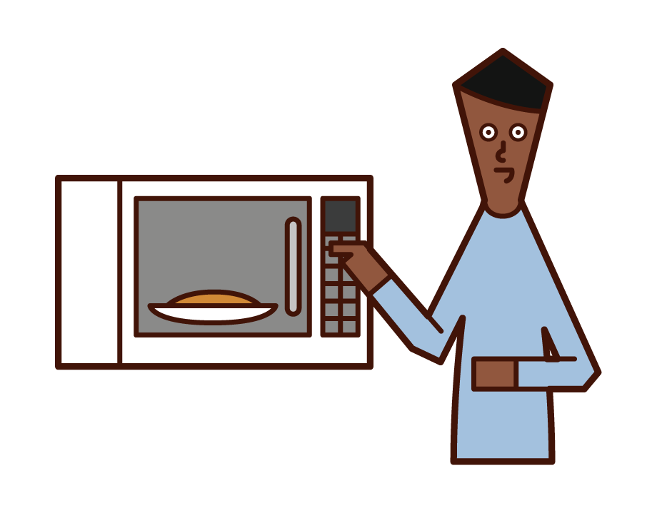 전자 레인지에 음식을 가열하는 사람 (남성)의 그림