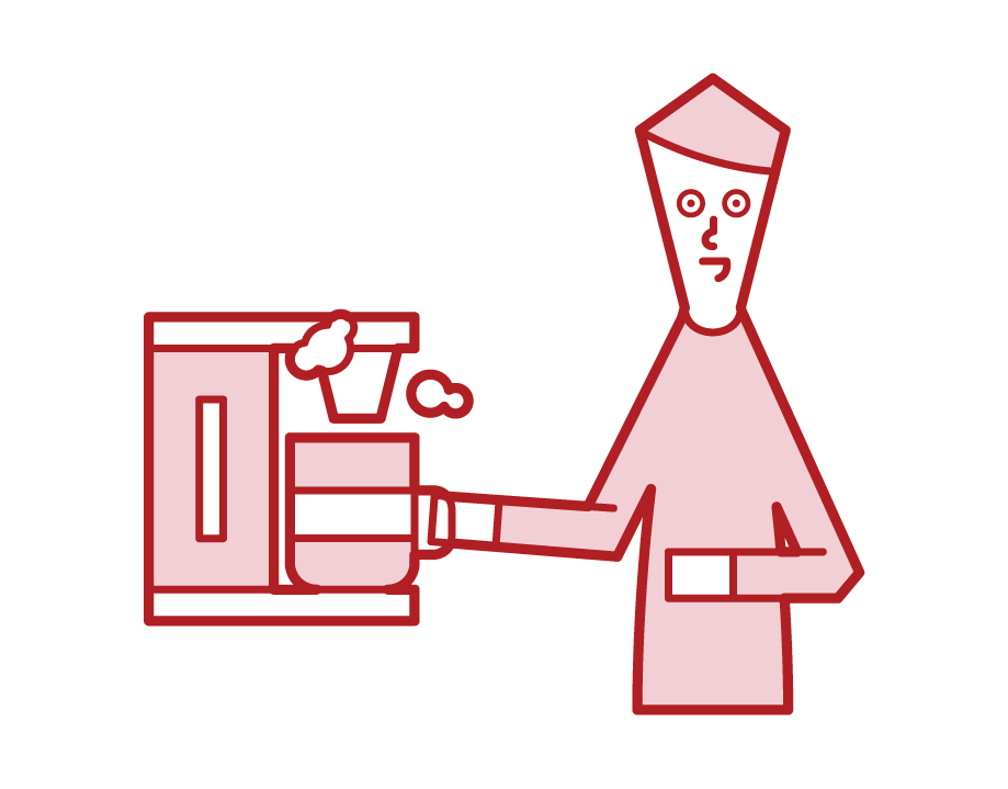 Illustration of a man using a coffee maker