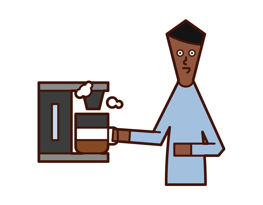 Illustration of a man using a coffee maker