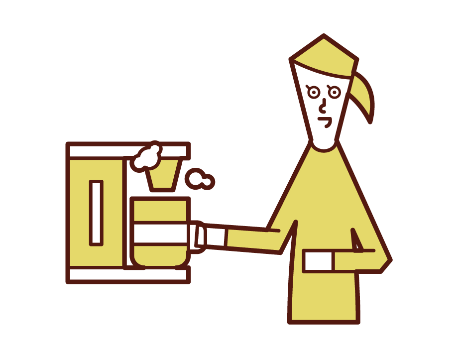 Illustration of a woman using a coffee maker