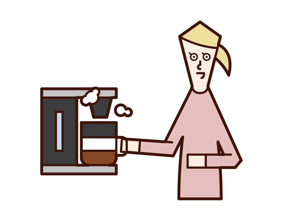 Illustration of a woman using a coffee maker