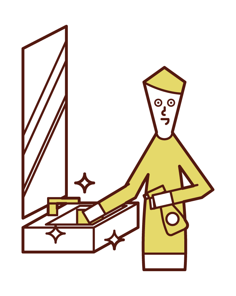 Illustration of a man cleaning the washbas
