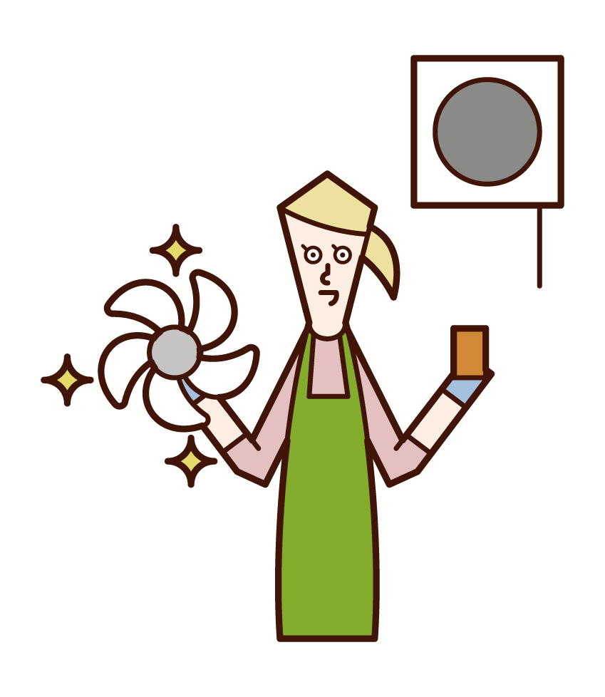Illustration of a woman cleaning a ventilation fan