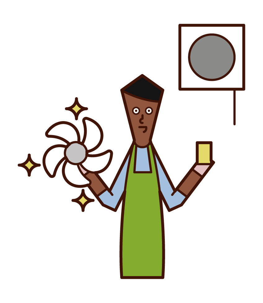 Illustration of a man cleaning a ventilation fan