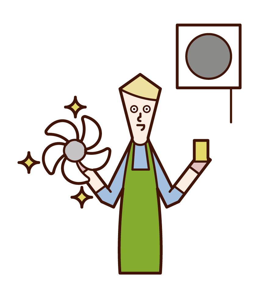 Illustration of a man cleaning a ventilation fan