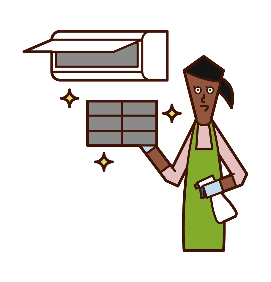 Illustration of a woman cleaning an air conditioner