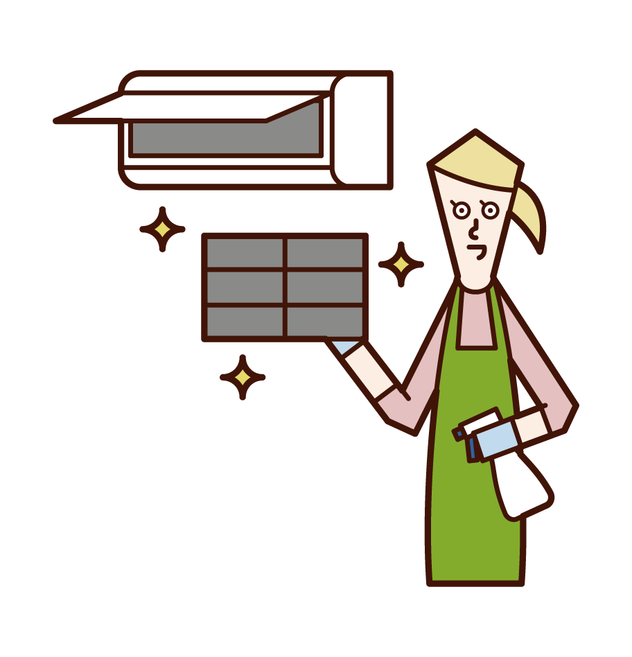Illustration of a woman cleaning an air conditioner
