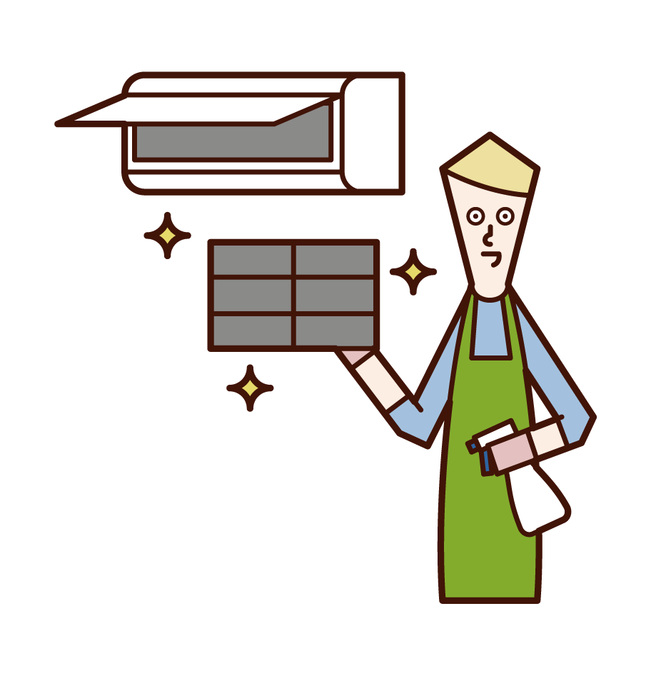 Illustration of a man cleaning an air conditioner
