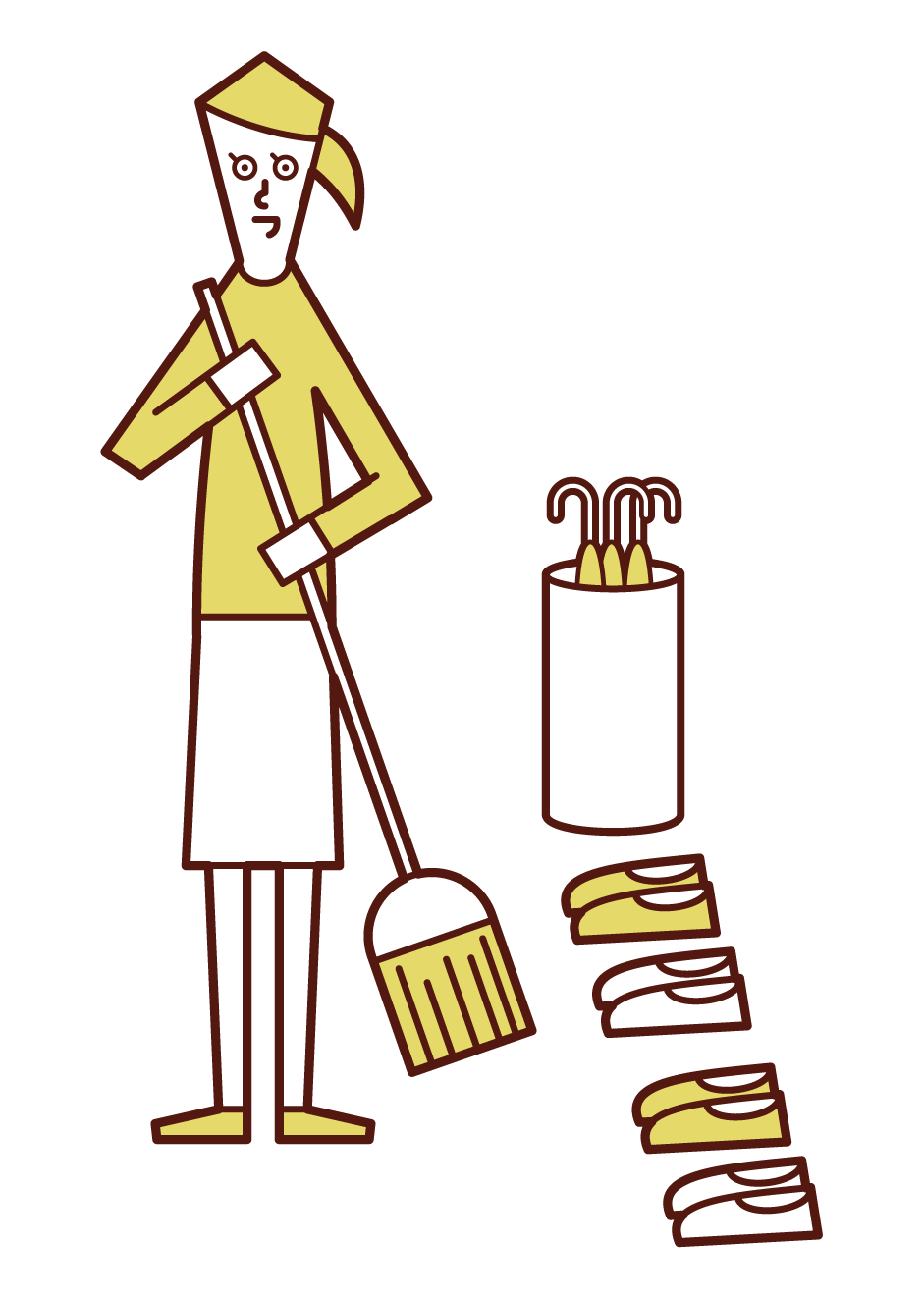清潔前門的人（女性）的插圖