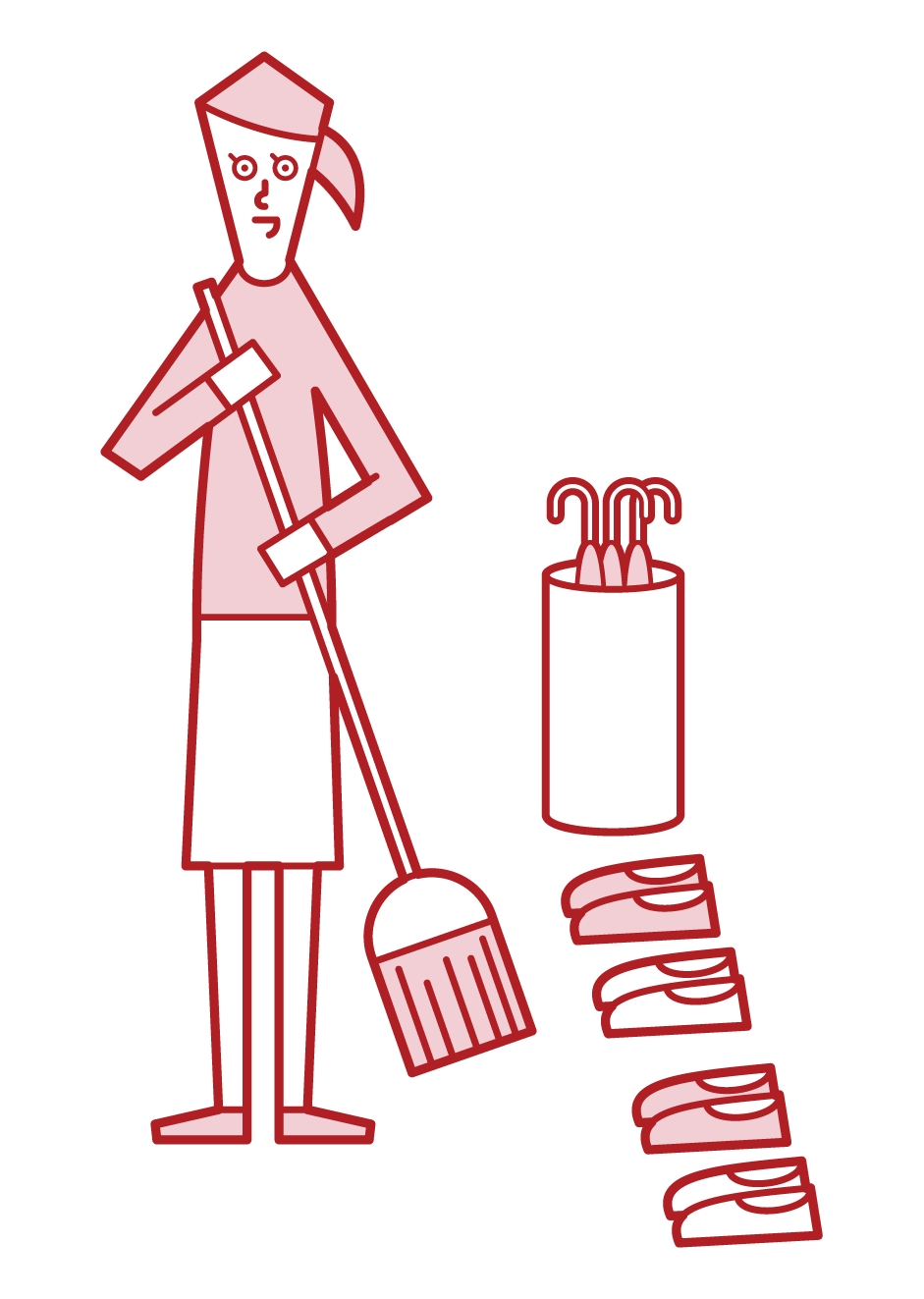 清潔前門的人（女性）的插圖
