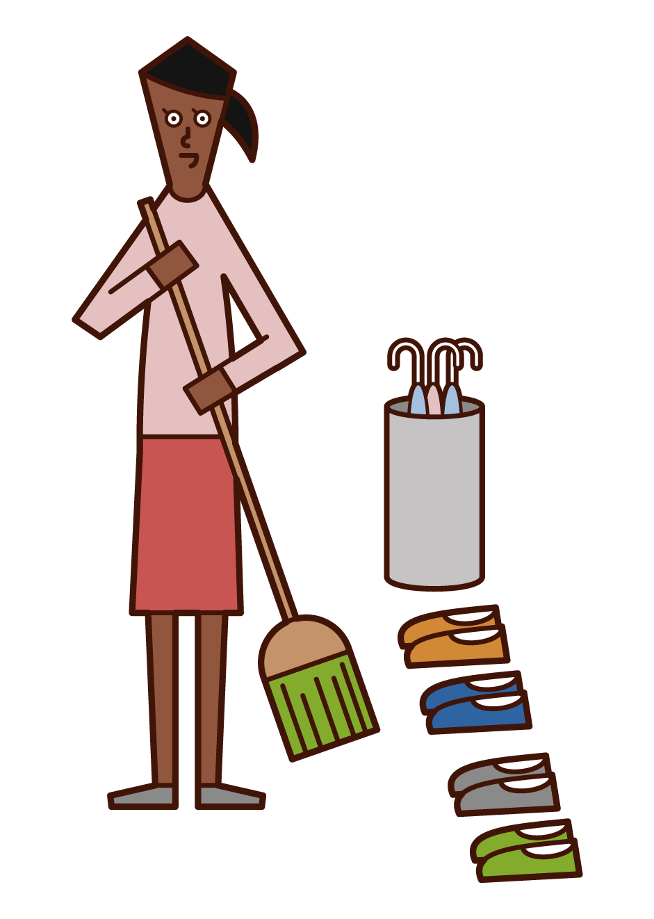 Illustration of a woman cleaning the entrance